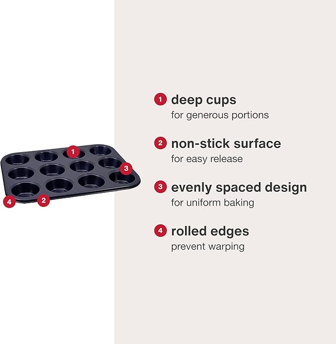 Zyliss E980200 Non-Stick 12 Hole Muffin Tin | Carbon Steel | Dark Blue | Baking Tins/Yorkshire Puddings/Mini Cake/Small Cakes | Dishwasher Safe | 5 Year Guarantee