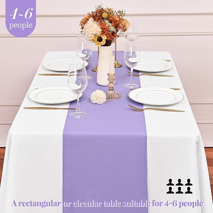 12 Pack Lavender Table Runner 6FT Polyester Table Runners,12x72 inch Rustic Farmhouse Table Runner, Washable and Reusable Table Runners for Wedding Birthday Parties Banquet Table Decorations