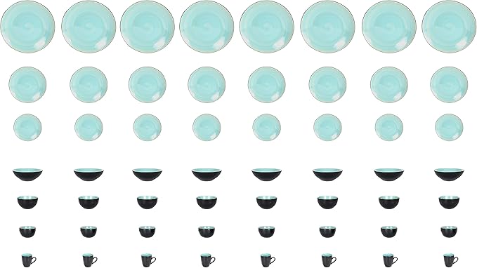 Stoneware Sonoma Dinnerware Set, Black + Speckled Spin Wash (56pc Set, Turquoise)