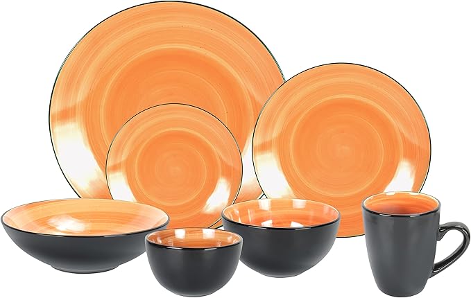 Stoneware Sonoma Dinnerware Set, Black + Speckled Spin Wash (56pc Set, Mix Grey, Orange, Purple, Turquoise)