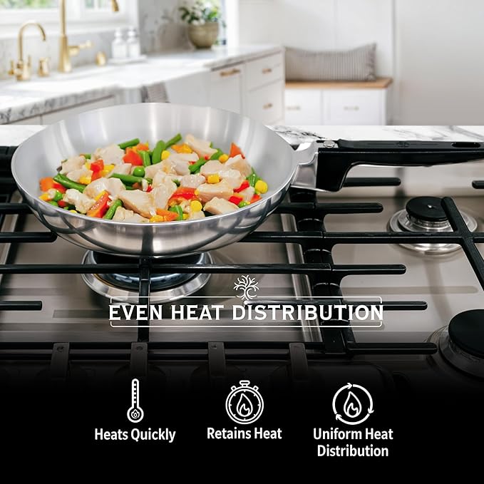 Chef Skillet ??Quick & Even Heat Distribution ??Lightweight Cast Aluminum Frying Pan ??No Seasoning Required ??PFOA & PTFE Free ??Oven Safe Up to 350째F ??Classic Vintage Design (10 Inch)