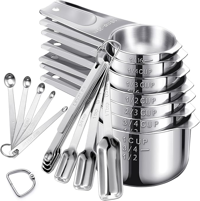 AMOHEE 20Pcs Measuring Cups and Spoons Set, Includes 7pcs Stainless Steel Measuring Cups, 12 Measuring Spoons with Leveler for Cooking & Baking, Dishwasher Safe