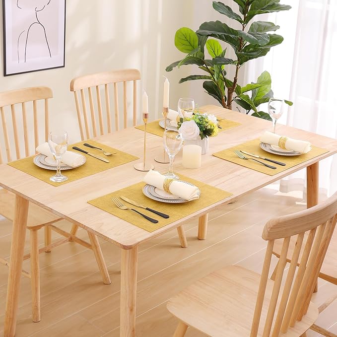 homing Faux Leather Heat Resistant Placemats 4 Packs, Waterproof Wipeable Dining PU Place Mats for Indoor & Outdoor, Easy to Clean, Yellow