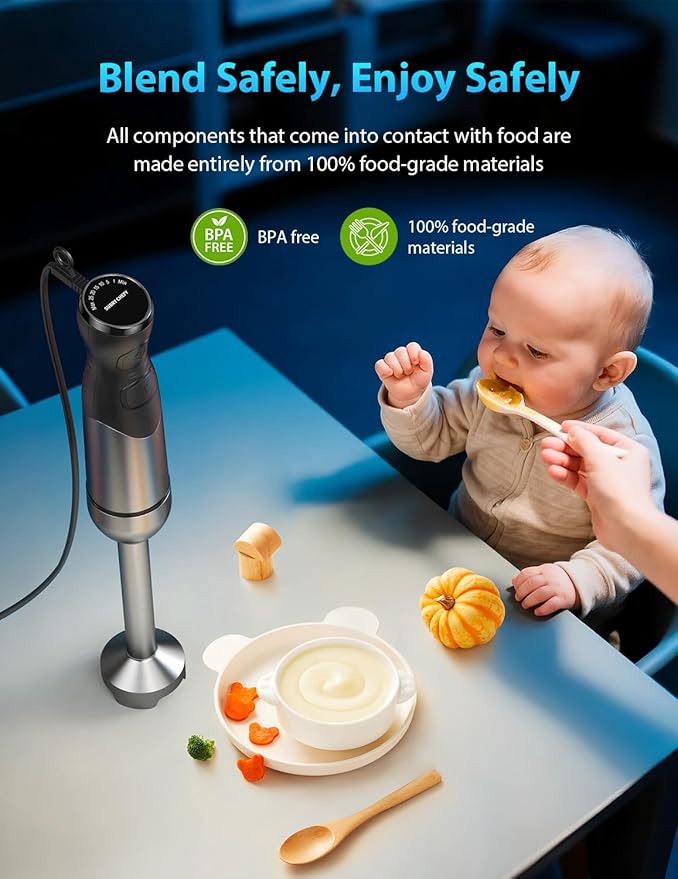 2025 New 1000W Immersion Blender Handheld ??25-Speed, Stainless Steel, Hand Blender, Corded Hand Mixer with Heavy-Duty Copper Brushless Motor & Gift Box