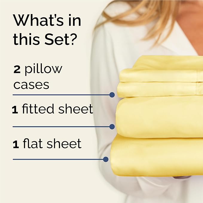 Twin XL 4 Piece Sheet Set - Cooling & Breathable Bed Sheets - Hotel Luxury Bed Sheets for Women, Men, Kids & Teens - Bedding w/Deep Pockets & Easy Fit - Soft & Wrinkle Free - Twin XL Yellow Sheets