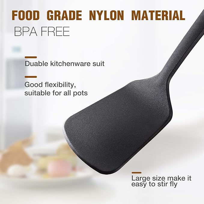TJ POP Kitchen Utensils Set, 7PCS Cooking Utensils Set 410F째 Heat Resistant & Non-stick Food Nylon Kitchen Gadgets Accessories For Cookware, BPA Free Kitchen Tools Gift (Black)