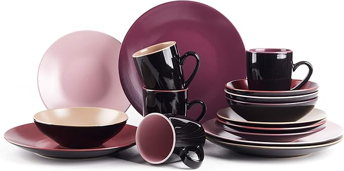 Colors Life 16pc Dinnerware Set竊똙ery Berry - 4 Assorted Colors Beige, Berry, Plum, and Rose