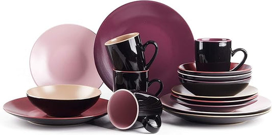 Colors Life 16pc Dinnerware Set竊똙ery Berry - 4 Assorted Colors Beige, Berry, Plum, and Rose