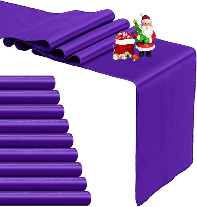 10-Pack Purple Satin Table Runner 12 x 108 Inch Long Bright and Smooth Silk Fabric Table Runner for Wedding Banquet Birthday Party Decoration
