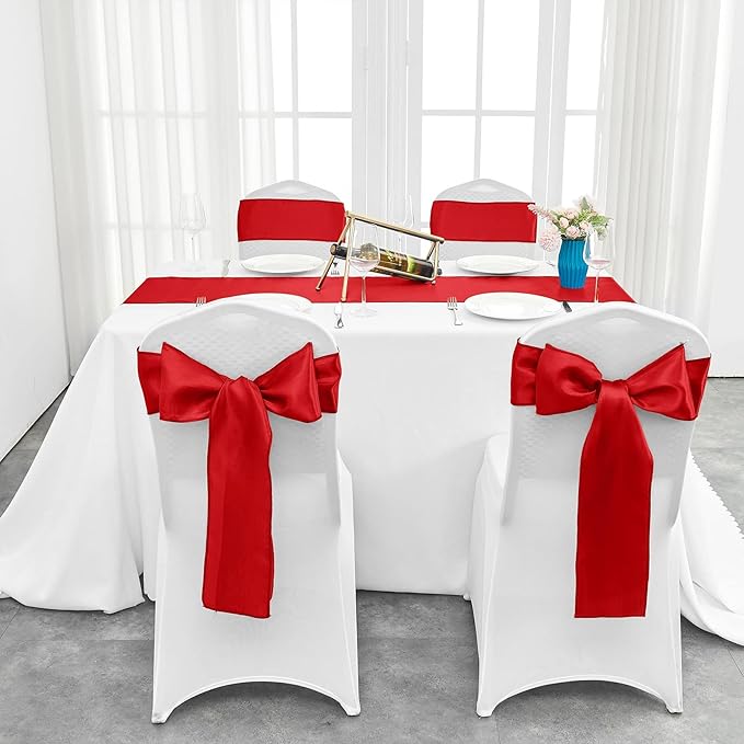 10-Pack Red Satin Table Runner 12 x 108 Inch Long Bright and Smooth Silk Fabric Table Runner for Wedding Banquet Birthday Party Decoration