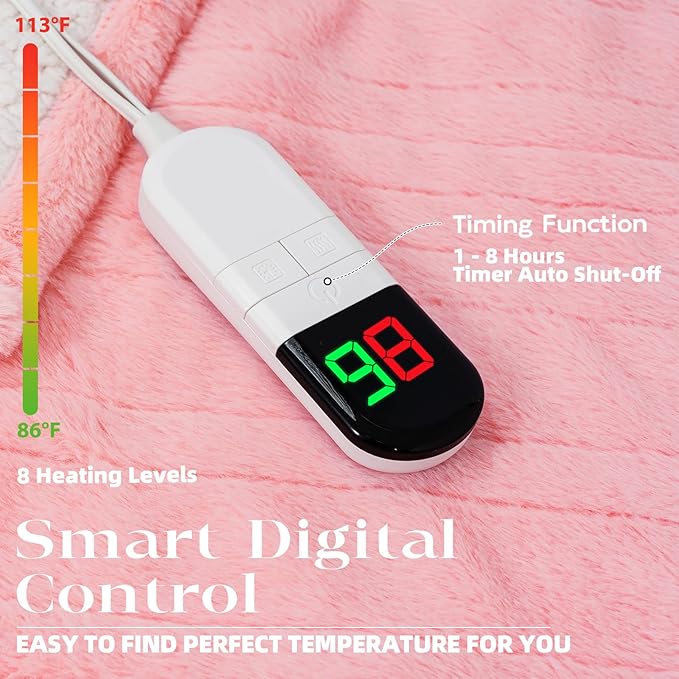 Premium Heated Blanket Twin 62"횞84" - Ultra Cosy Soft Electric Blanket with 8 Heating Levels,Plush Fast Heating Faux Rabbit Fur Blanket for Bed & Couch - Auto Shut Off,Machine Washable (Pink)
