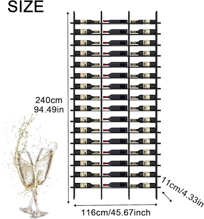 Wall Mounted Wine Rack, H 94.49inch, 16 Rows, Brown 48 Bottle Wine Cellar Racks, Metal Wine Bottle Holder for Home Bar, Wine Kitchen Storage (Brown, 3 Columns竊?8 Bottles竊?