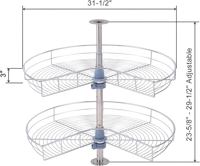 Dowell Base Cabinet Kidney Shape Dia.32 270째 Lazy Susan, 2 Shelves, Kitchen Base Corner Cabinet Organizer (Chrome 4001 270 32)