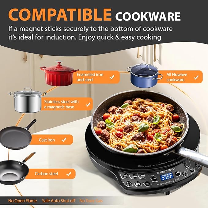 Nuwave Induction Cooktop, Improved Hot Plate with Digital Probe , 106 Temps 100째F-575째F, 3 Watt Settings, Portable Induction Burners for Cooking