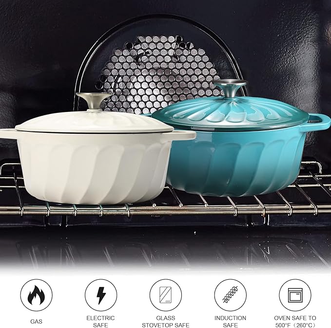 Enameled Cast Iron Dutch Oven with Lid, 6 QT Cast Iron Dutch Oven Pot, Dual Handles for Bread Baking, Cook, Bake, Oven Safe across All Cooktops (BlueGreen, 6 QT)