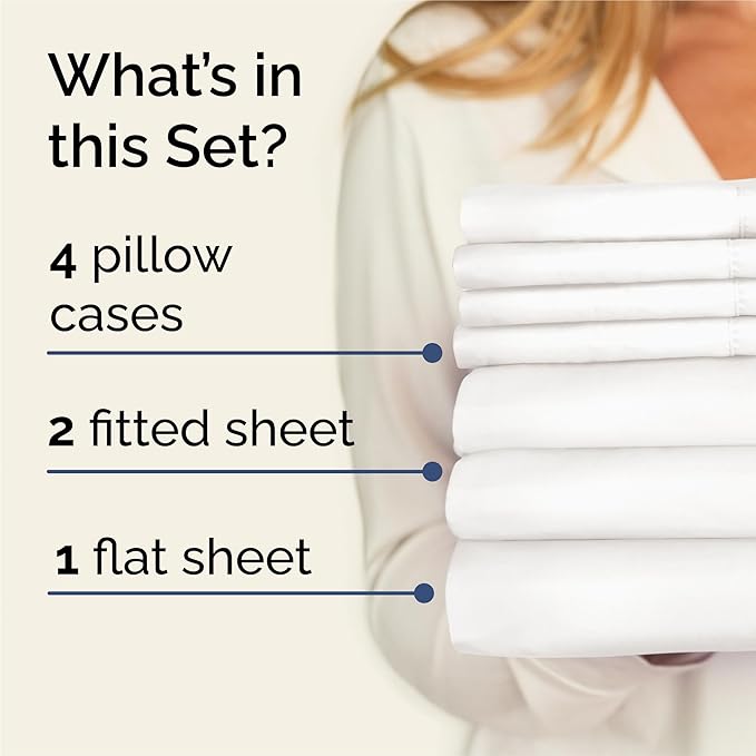 Split King 7 Piece Sheet Set - Cooling & Breathable Bed Sheets - Hotel Luxury Bed Sheets for Women, Men, Kids & Teens - Deep Pockets & Easy Fit - Soft & Wrinkle Free - Split King Antique White Sheets