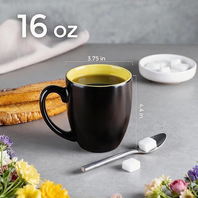 GBhome 16oz Coffee Mugs Set of 6, Large Ceramic Coffee Mugs for Man, Woman, Dad, Mom, Modern Coffee Mugs Set with handle for Tea/Latte/Cappuccino/Milk/Cocoa. Dishwasher&Microwave Safe,Yellow