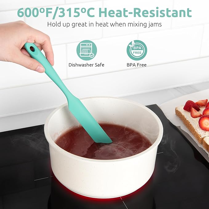 U-Taste Skinny Silicone Jar Spatula: 600쨘F Heat-Resistant Food-Grade 10in Long Narrow Sourdough Stirring Stick, Seamless Flexible Peanut Butter Spreader for Scraping Icing Bread Cream, Jam (Aqua Sky)