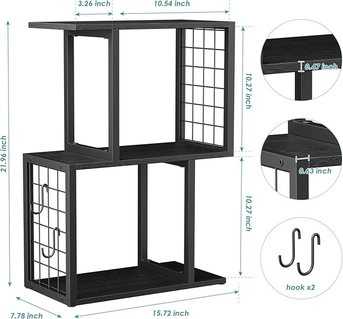 Bookshelf Desk Organizer竊?-Tier Shelf for Top of Desk Workspace Organizers for Office Accessories, Black