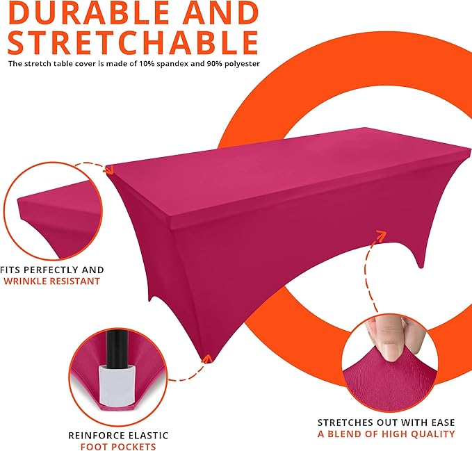 Utopia Kitchen Spandex Tablecloth 2 Pack [6FT, Fuchsia] Tight, Fitted, Washable and Wrinkle Resistant Stretch Table Cloth Rectangle Cover for Trade Show, Weddings & Parties [72Lx30Wx30H Inch]
