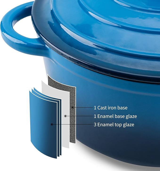 Enameled Cast Iron Dutch Oven Pot with Lid Heavy-Duty Cookware for Bread Baking,Braising,Stews,Roasting,Oven Safe up to 500째F,7QT,blue