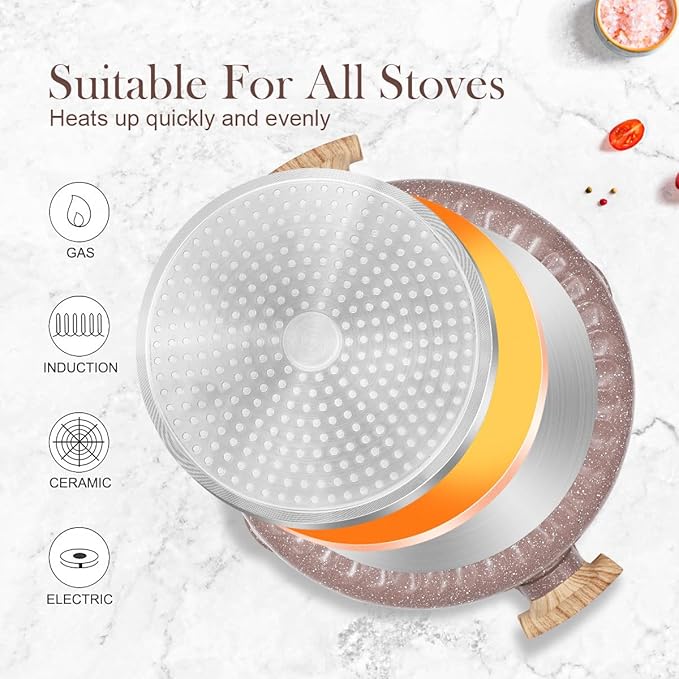 2-In-1 Ceramic Nonstick Deep Frying Pan Skillet, 12.5 Inch Saute Pan with Lid Non Toxic, PTFE & PFOA Free, Compatible with All Stovetops- Brown