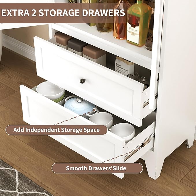 Kitchen Pantry Storage Cabinets with Drawers, 72" Tall Kitchen Cupboard Metal Pantry Cabinet with Adjustable Shelves, for Home Office Living Dining Room, Assembly Required(White)