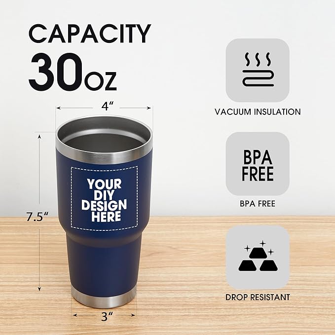SMLIXE Personalized Coffee Tumbler Print in USA 30oz Stainless Steel Double Wall Insulated Coffee Cup With Text Photo Logo