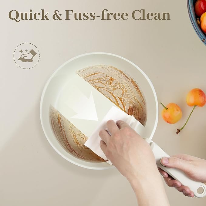 5PCS Pots and Pans Set Non Stick, Kitchen Cookware Sets with Detachable Handle, Induction Cookware Sets, Non Stick RV Cookware Cooking Set, Dishwasher 竊?Oven Safe, PFOA Free, Cream White