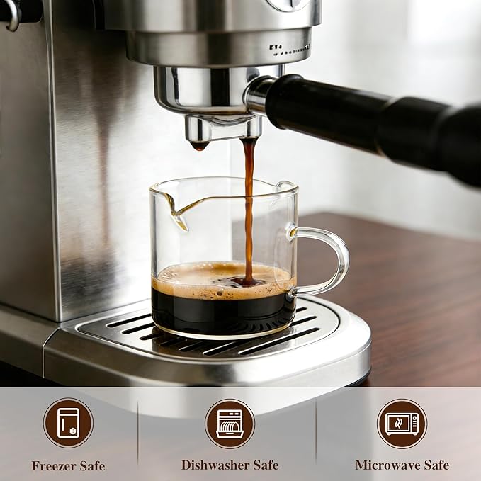 Espresso Cups Set of 2, 4 OZ Double Spouts Cups espresso measuring with handle Clear Glass Milk Coffee Accessories for Machine