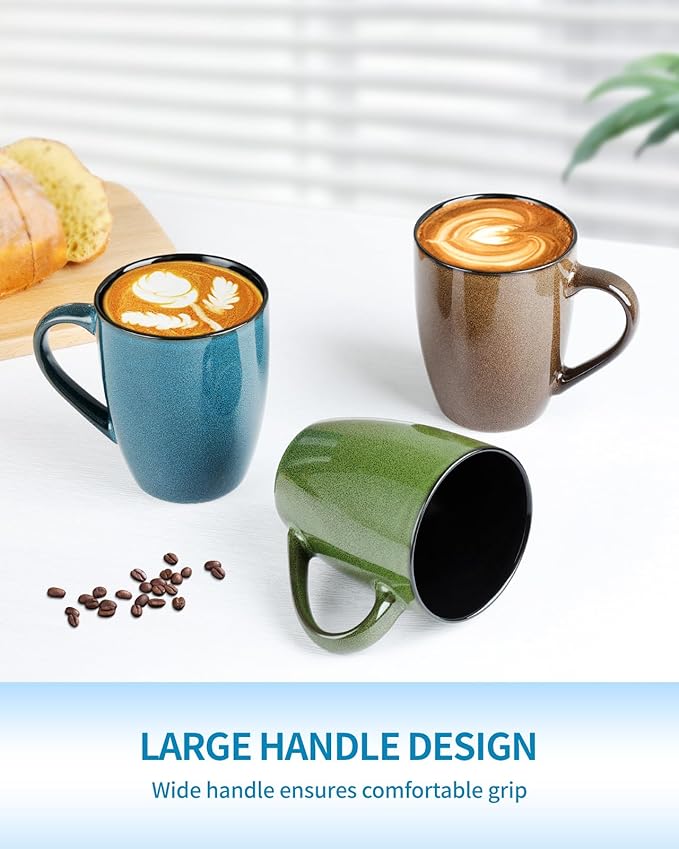 Ceramic Mugs 12oz,Set of 6,Large Ceramic Coffee Mugs for Men, Women, Dad, Mom, Coffee cups,Modern Coffee Mugs With Handle For Tea,Latte,Cappuccino,Cocoa. (6 Pack)