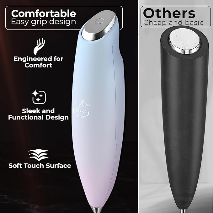 Zulay Kitchen Patented Tornado Triple Whisk Milk Frother with 4 Duracell Batteries ??Handheld Foam Maker for Coffee, Lattes, Matcha & Hot Chocolate ??Rich, Creamy Froth in Seconds