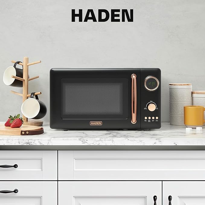 Haden 700 Watt 0.7 Cubic Foot Microwave Oven with Digital Controls, Defrost, and Instant Start Countertop Small Appliance, Black/Copper
