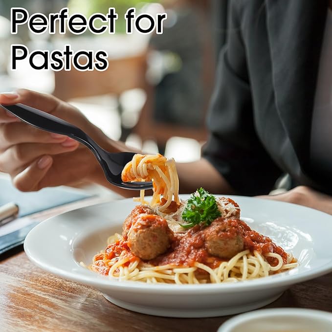 Patelai 36 Pcs Disposable Plastic Serving Utensils Set Including Black Disposable Serving Spoons Forks and Tongs Plastic Buffet Ware Supplies for Party Catering Restaurant Picnic Dinner