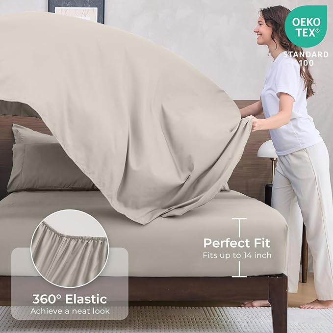 HEVUMYI Oatmeal Twin-XL Comforter Set - 5-Piece All Season Bed in a Bag Twin-XL, Ultra Soft Bedding Set with Comforter, Flat Sheet, Fitted Sheet, Pillowcases, Pillow Shams