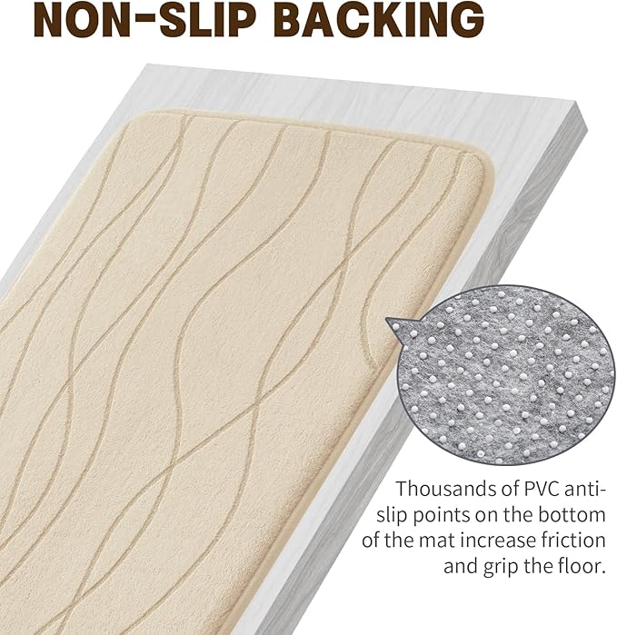 YIHOUSE Memory Foam Bathroom Rug Sets 5 Piece, Ultra Absorbent Bath Mat for Bathroom - Non-Slip Machine Washable & Dry Quickly, 5 Piece Bathroom Mat Set,Khaki