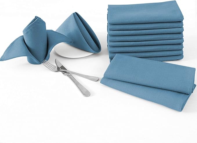 H.VERSAILTEX Cloth Napkins Set of 12 (18" X 18") Linen Textured Dinner Napkins Waterproof Extra Soft Thick Durable Reusable Napkins with Hemmed Edges for Dinners, Weddings and Everyday Use, Ink Blue