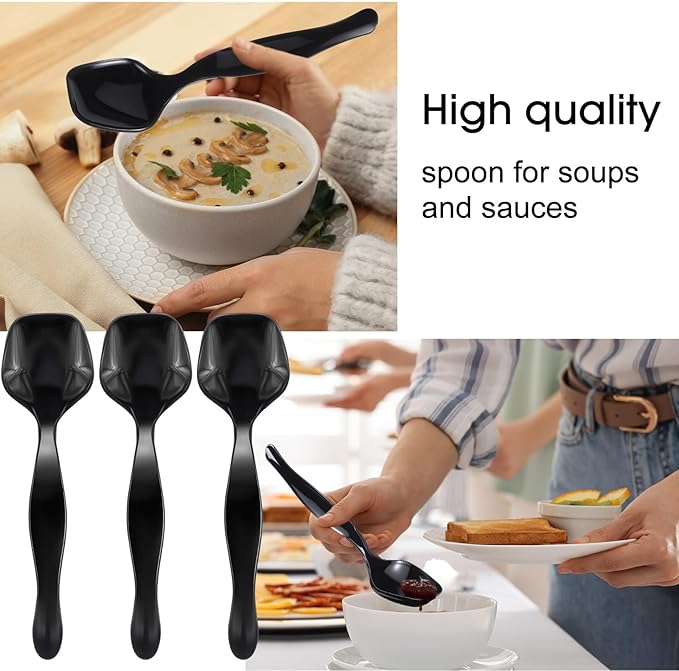 Patelai 36 Pcs Disposable Plastic Serving Utensils Set Including Black Disposable Serving Spoons Forks and Tongs Plastic Buffet Ware Supplies for Party Catering Restaurant Picnic Dinner