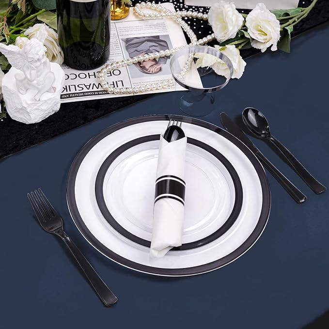 Easy-Going 6 Pack Navy Tablecloths 108 Inch-Round for 8 Ft Round Table, Washable Polyester Waterproof Stain Resistant Table Cloth, Decorative Table Cover for Kitchen, Dining Tables, Events
