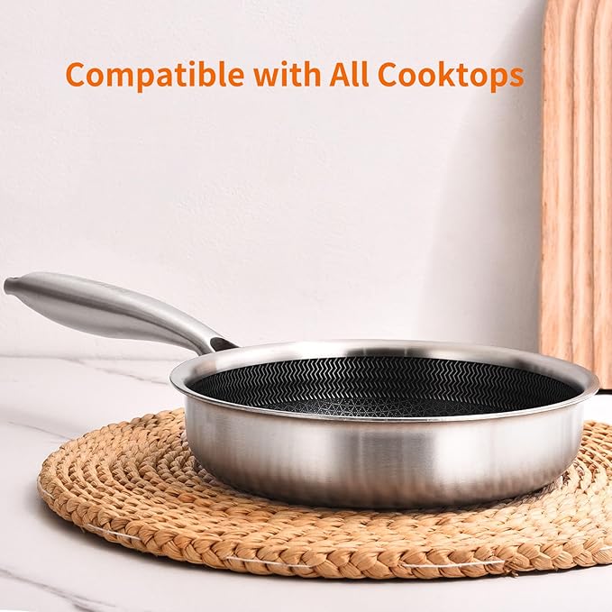 DELARLO Tri-Ply Stainless Steel 7" Omelette Pans, Non Stick Egg Frying Pan, Small Induction Skillet, Nonstick 7 inch, Single Egg Pan, Induction cookware Compatible with All Cooktops Up to 600℉