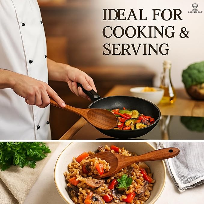 6-Piece Wooden Utensil Set ??Premium Teak Wood Cooking Spoons & Spatulas, Non-Stick, Heat-Resistant, Durable & Eco-Friendly Kitchen Tools for Cooking & Serving