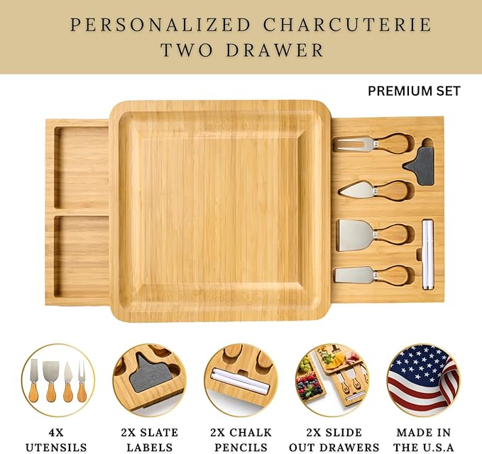 Custom Charcuterie Board - Monogrammed Gifts for Couples, Personalized Cheese Board Gift Set, Bamboo Wooden, Engagement Gifts, New Home Gift Ideas, Wedding Gifts