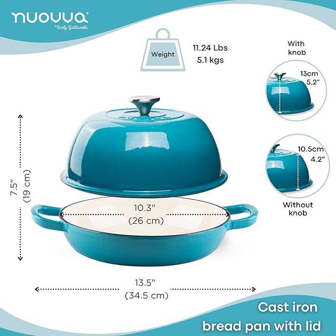 Enamelled Cast Iron Dutch Oven Pot ??Dutch Oven For Sourdough Bread Baking ??Cast Iron Bread Pot ??Blue, 6 Quarts, 26cm ??by Nuovva