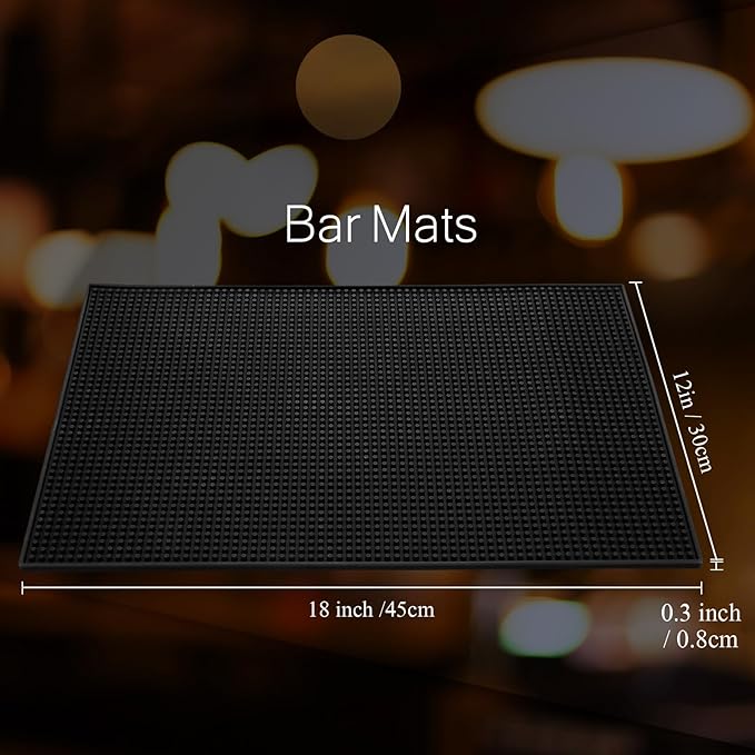 Tioncy 18 Pcs Bar Mat for Countertop 18 x 12 Inch Non Slip Cocktail Rubber Coffee Bar Service Mat for Bartending Hot Dishes Restaurants Barbershop Clippers Hot Pads, Black