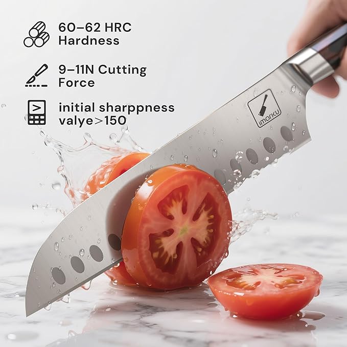 imarku Damascus Chef Knife, Ultra Sharp Japanese Santoku Knife 7 Inch, Professional Grade Powder Steel Forged Damascus Kitchen Knife, Pakka Wood Ergonomic Handle, Gifts for Women and Men