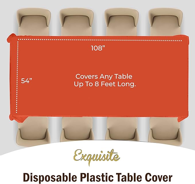 Exquisite Party Solids 6-Pack Premium Plastic Tablecloth 54in. x 108in. Rectangle Plastic Table Cover - Orange