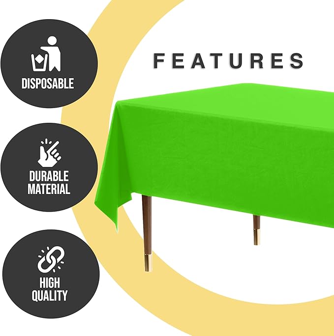 Exquisite 66% Thicker Premium Plastic Table Cloth Rectangle Table Cover 0.5 Mil 24 Pack Lime Green Table Cloth 54 Inch x 108 Inch Disposable Tablecloth Won't Tear Easily Like Cheap Thin Brands