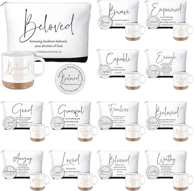 36 Pcs Inspirational Christian Gift for Women Bulk 13 oz Ceramics Bible Verse Coffee Mugs Religious Makeup Bags Compact Mirrors Church Gift for Mom Wife Godmother Teacher(White)