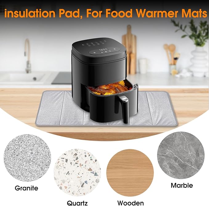 HoYiXi Heat Resistant Mat for Food Warming Mat-35횞15.5 Inch Oilproof Foldable Table Protector, 50% Heat Block Pad for Hot Cookware, Air Fryer, Kitchen Counter (No Food Warming Mat Included)