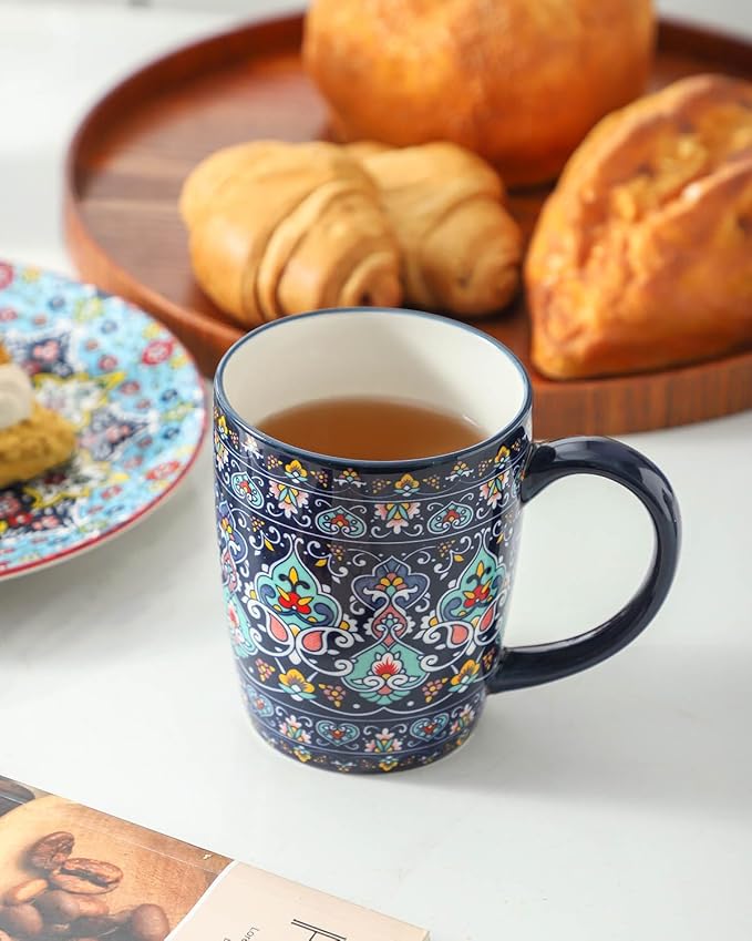 glowworm 16 oz Coffee Mugs Set of 4, Large Ceramic Coffee Cups, Colorful Mugs Set with Handles for Latte, Hot Cocoa, Tea, Housewarming Gift, Dishwasher & Microwave Safe, Bohemian